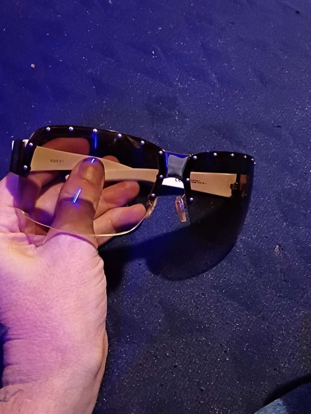 Gucci Black and Gold Rimless Men's Sunglasses with Stud Accents